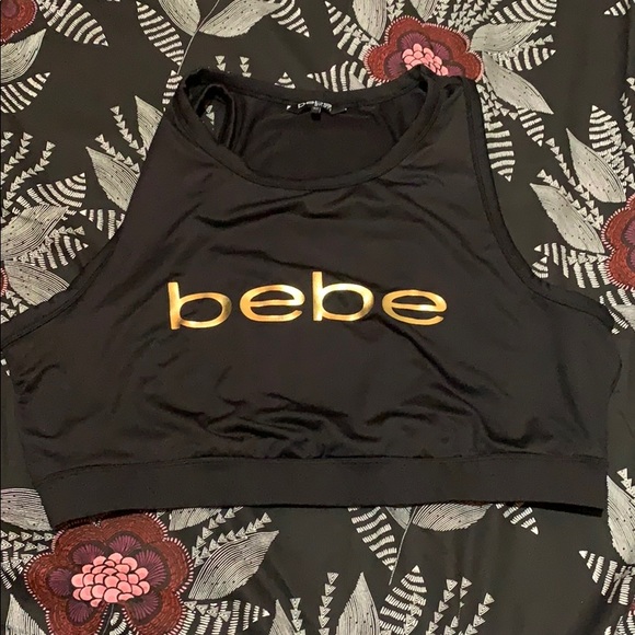 bebe Tops - BEBE sport crop top/sports bra, black with Gold 3x